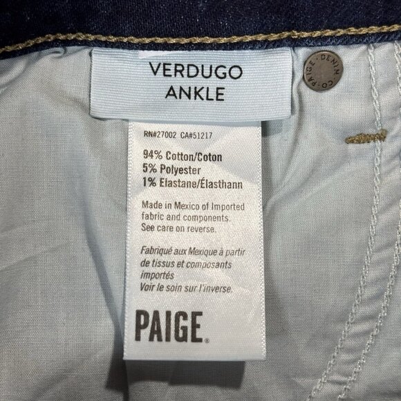 Paige Verdugo Ankle Jeans Womens 28 Stretch Distressed Raw Hem Dark Wash Denim - Picture 5 of 13